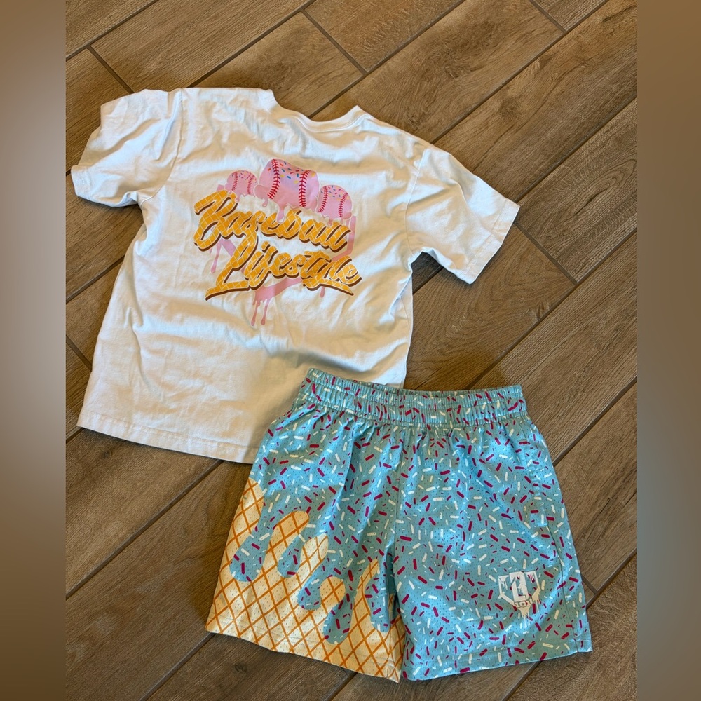 Baseball Lifestyle 101 Ice Cream T’shirt and shorts youth Medium